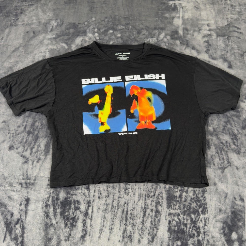 Billie Eilish Crop Top Womens Small Black True Blue Graphic T-Shirt LZ06115SOWT